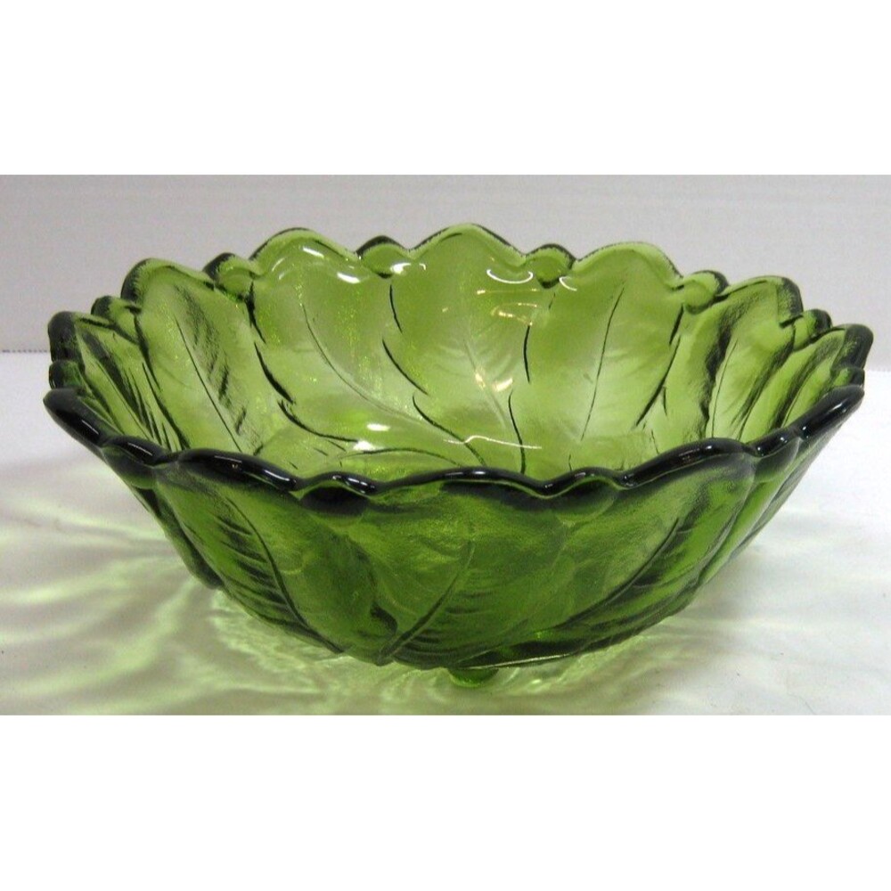 Vintage Indiana Glass Lily Olive Green Salad Fruit Candy Flower Bowl Grannycore